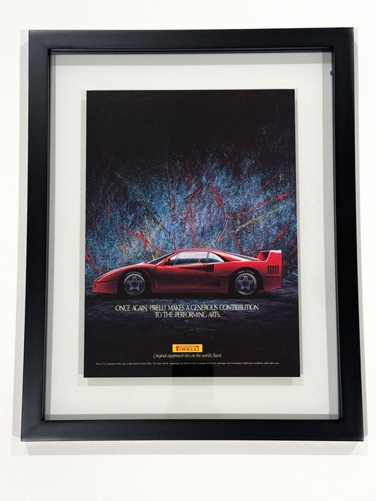 Framed Original Ferrari F40 Pirelli Advertisement (1987)