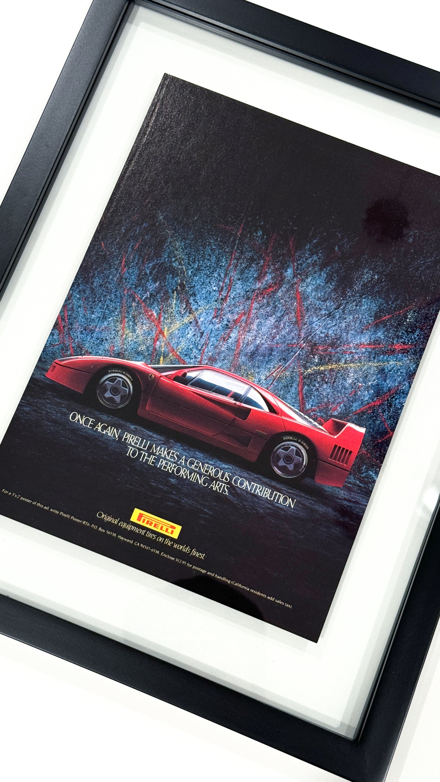 Framed Original Ferrari F40 Pirelli Advertisement (1987)