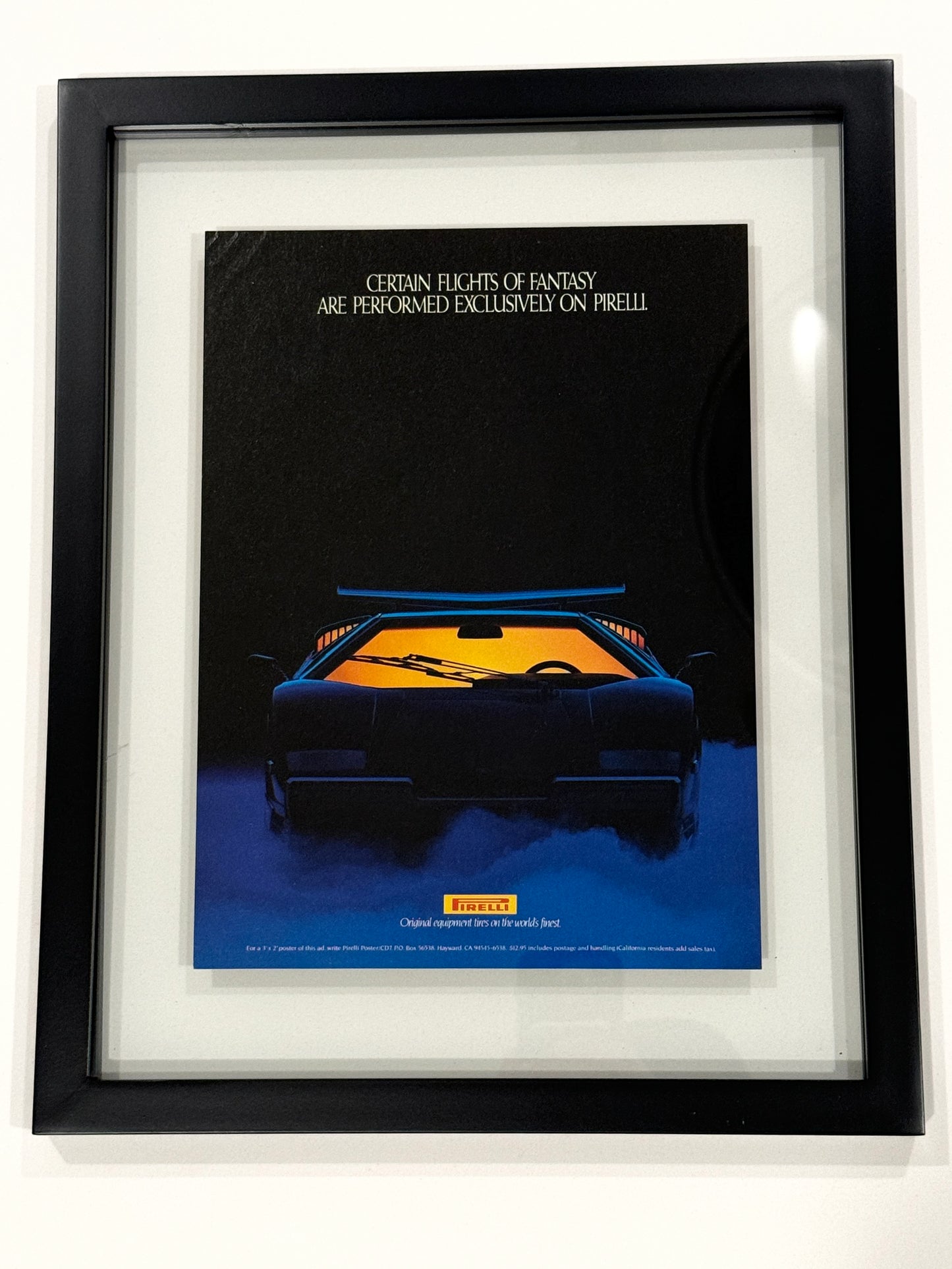 Framed Original Lamborghini Countach Pirelli Advertisement (1987-1988)