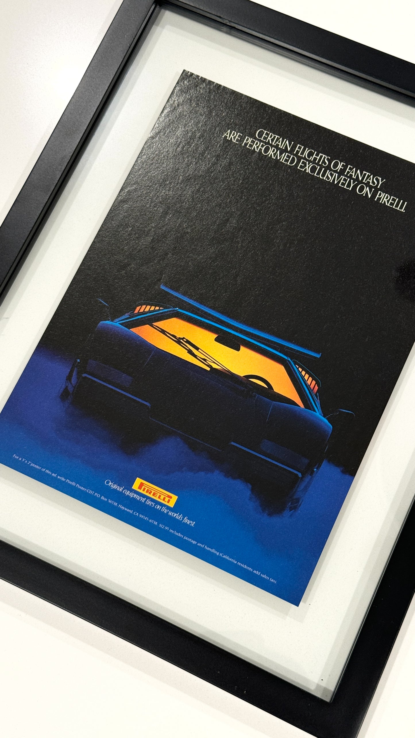 Framed Original Lamborghini Countach Pirelli Advertisement (1987-1988)