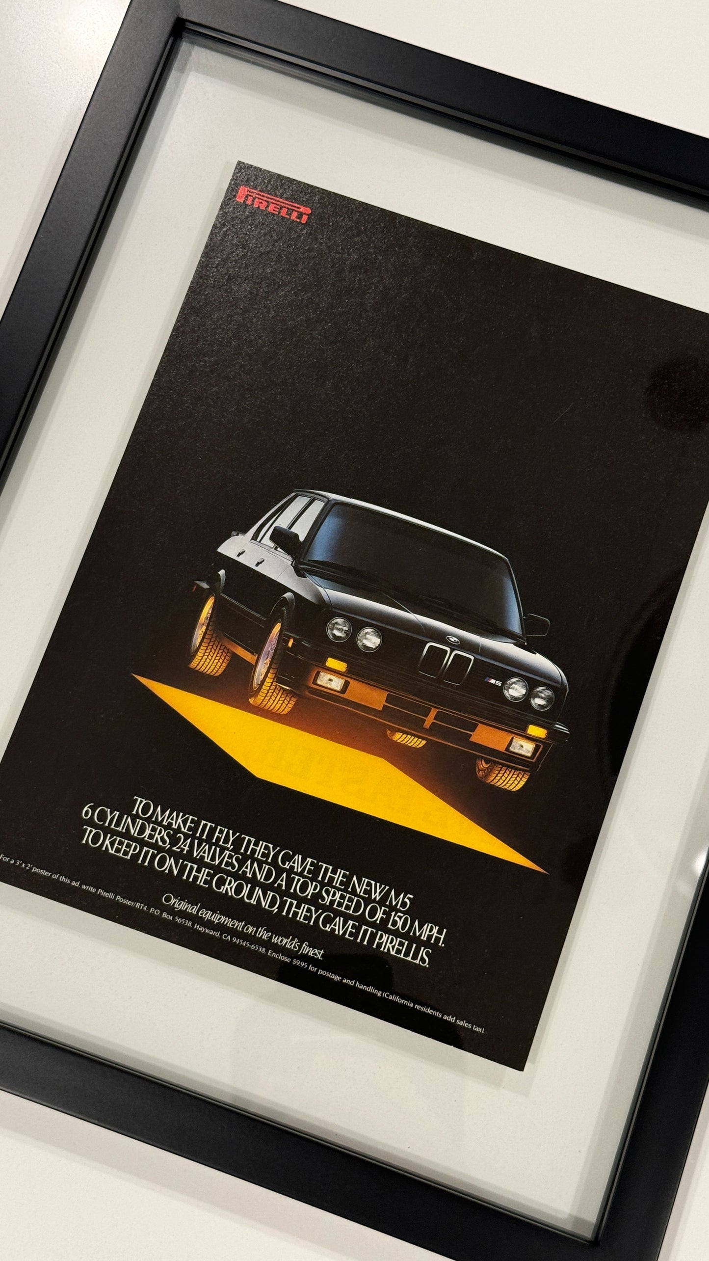 Framed Original E28 M5 Pirelli Advertisement (1987)