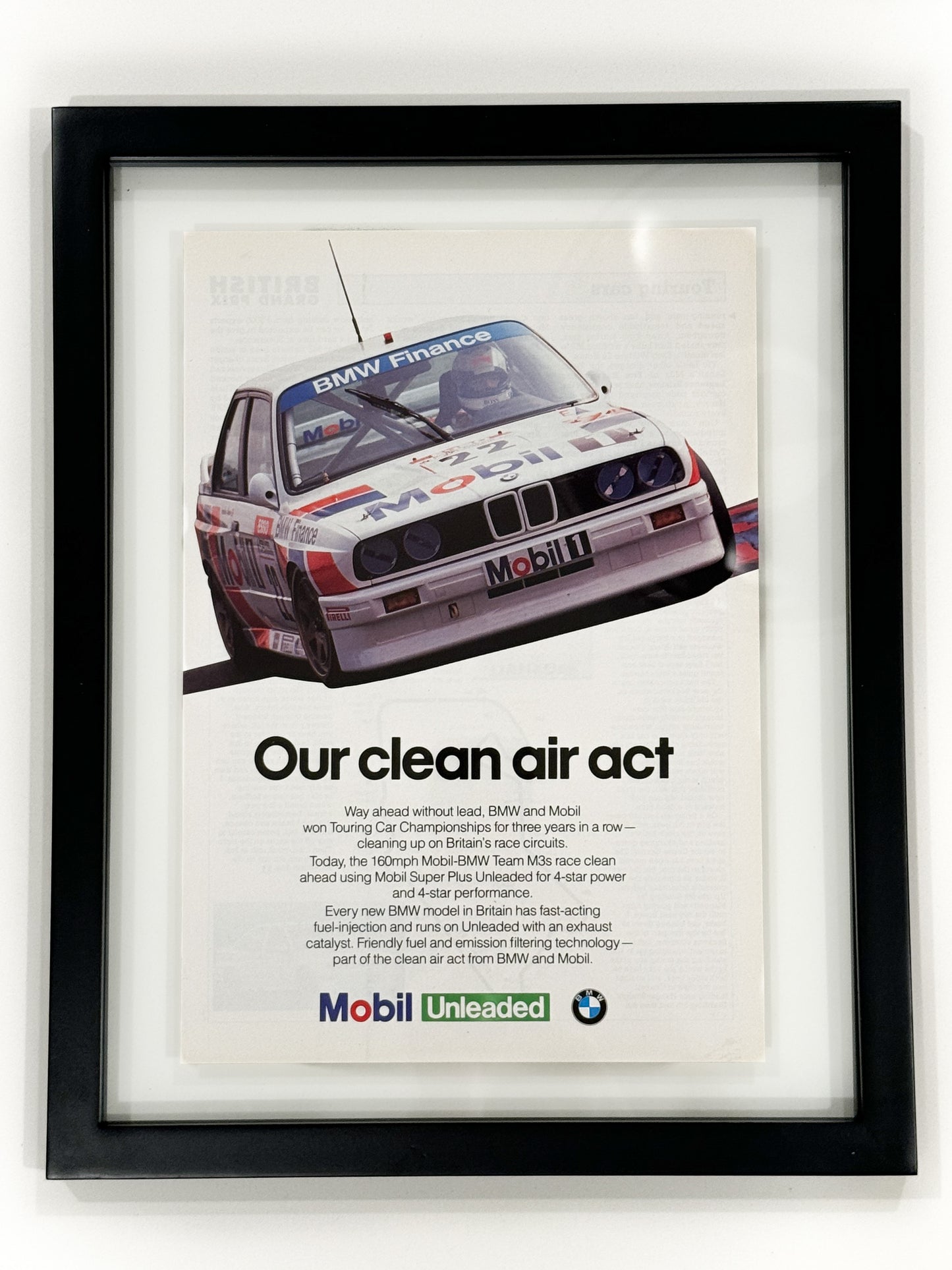 Framed Original 1991 E30 M3 Mobil 1 Advertisment