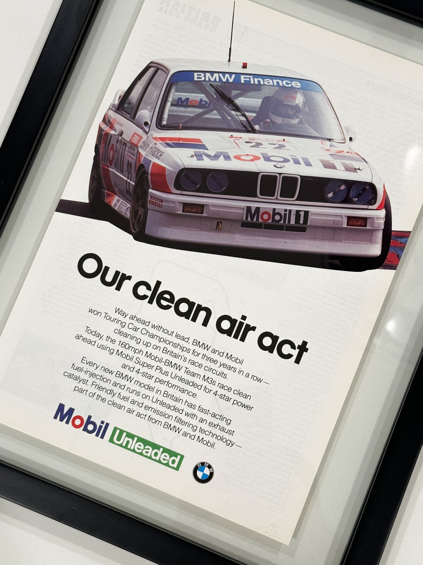 Framed Original 1991 E30 M3 Mobil 1 Advertisment